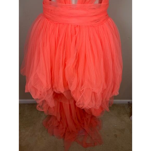 Bronx and Banco Taraji Tiered Ruffle Tulle Sheer Cutout High Low Maxi Gown Sz XS - Picture 7 of 14
